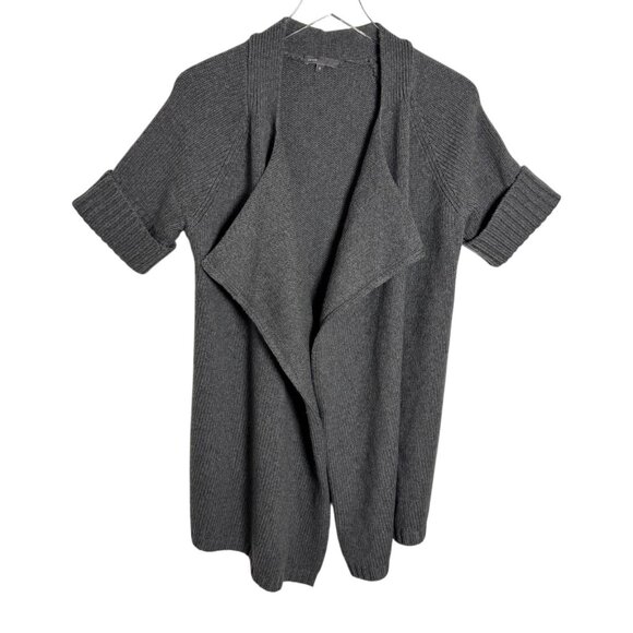 Vince Women’s size Medium Gray Wool Blend Short Sleeve open Cardigan Sweater - Picture 1 of 7